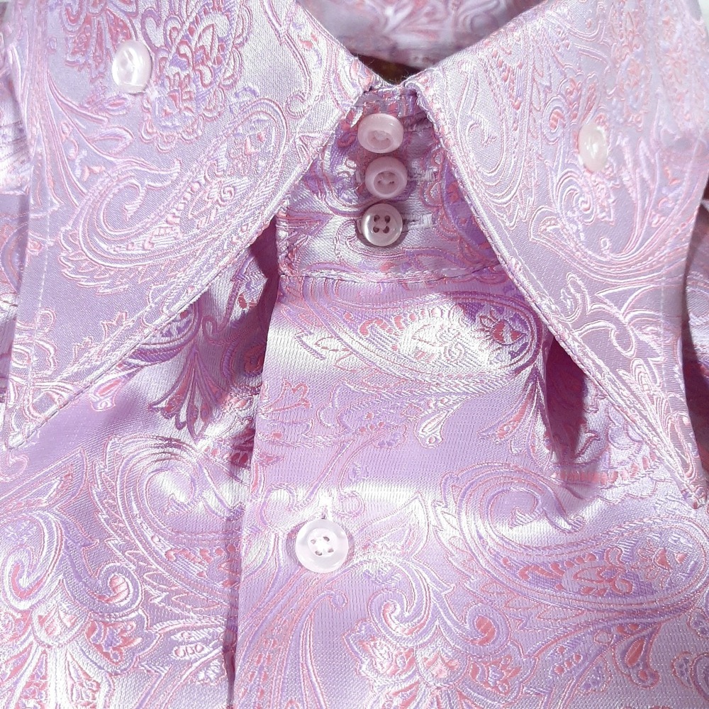 SANGI 5XL Paisley Pink Lavender Woven Polyester ButtonUp Long Sleeve Dress Shirt